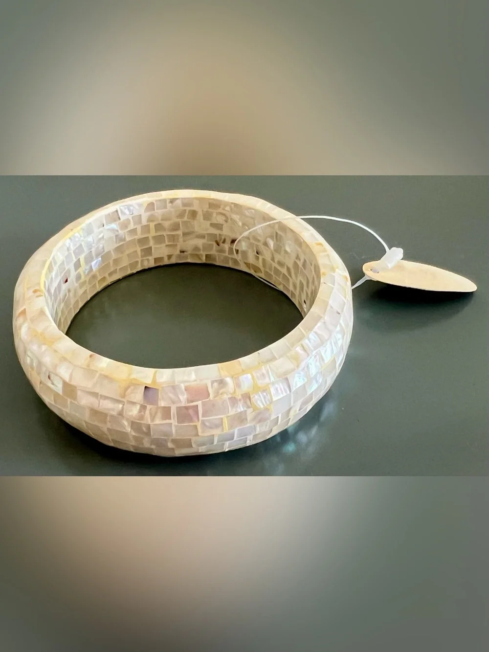 NEW Vintage Mother of Pearl Mosaic Design Iridescent Bangle Bracelet, Jeni Lyn